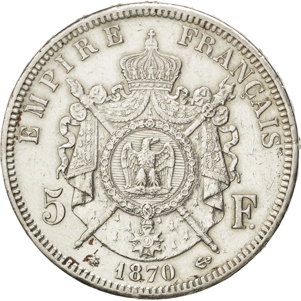 FRANCE, Napoléon III, 5 Francs, 1870, Paris, KM #799.1, EF(40-45), Silver, G...