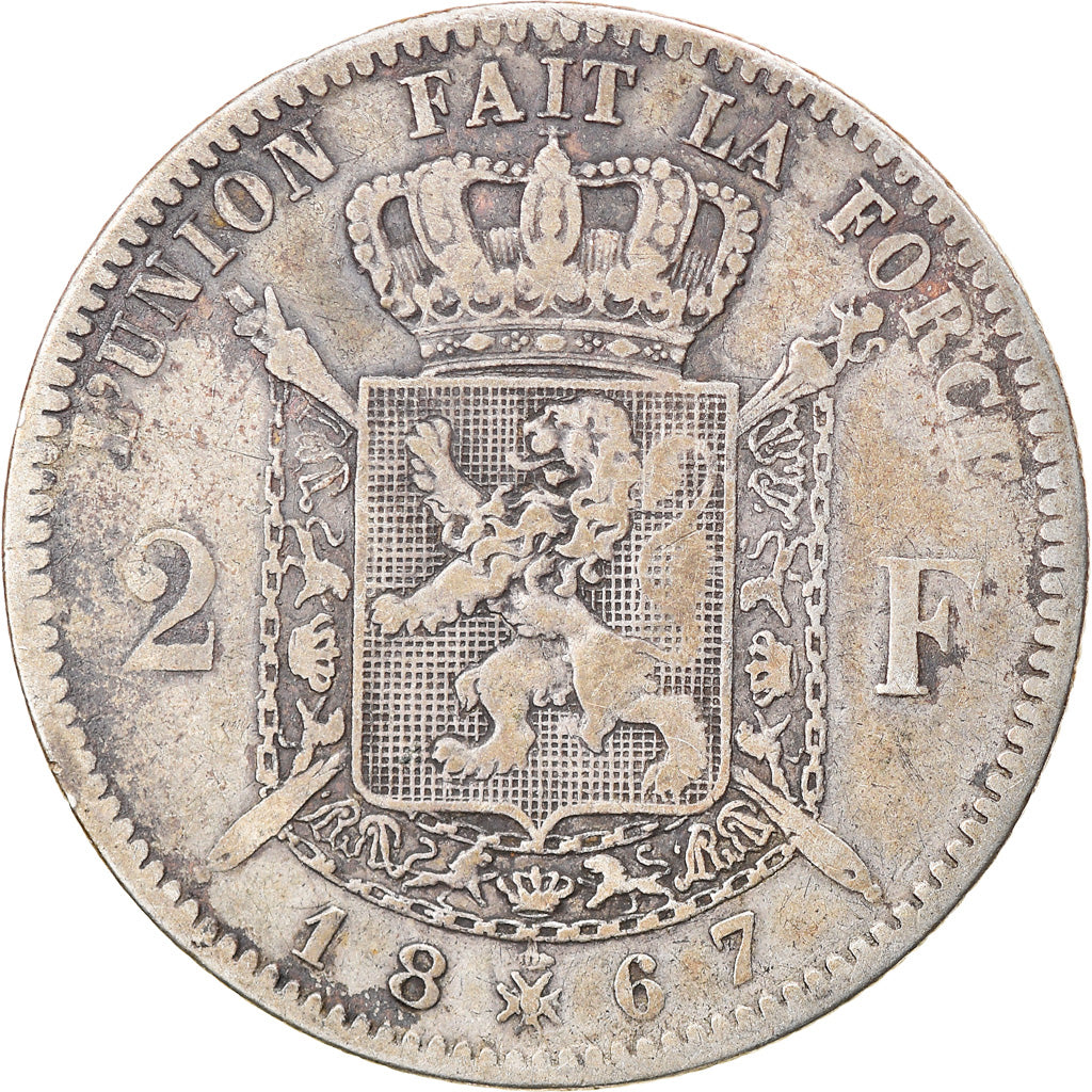Coin, Belgium, Leopold II, 2 Francs, 2 Frank, 1867, VF(20-25), Silver, KM:30.1