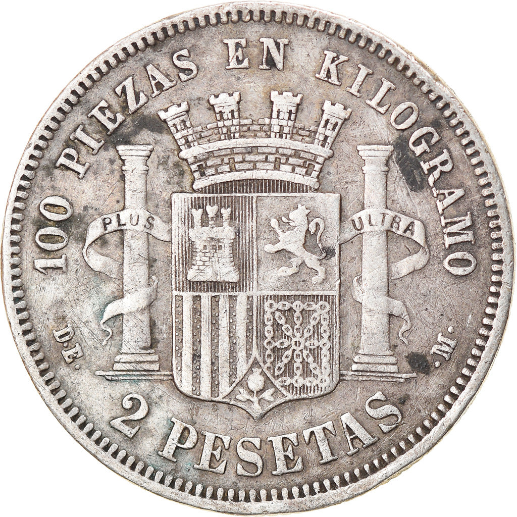 Moeda, Espanha, Provisional Government, 2 Pesetas, 1870 (73), Madrid, VF(20-25)