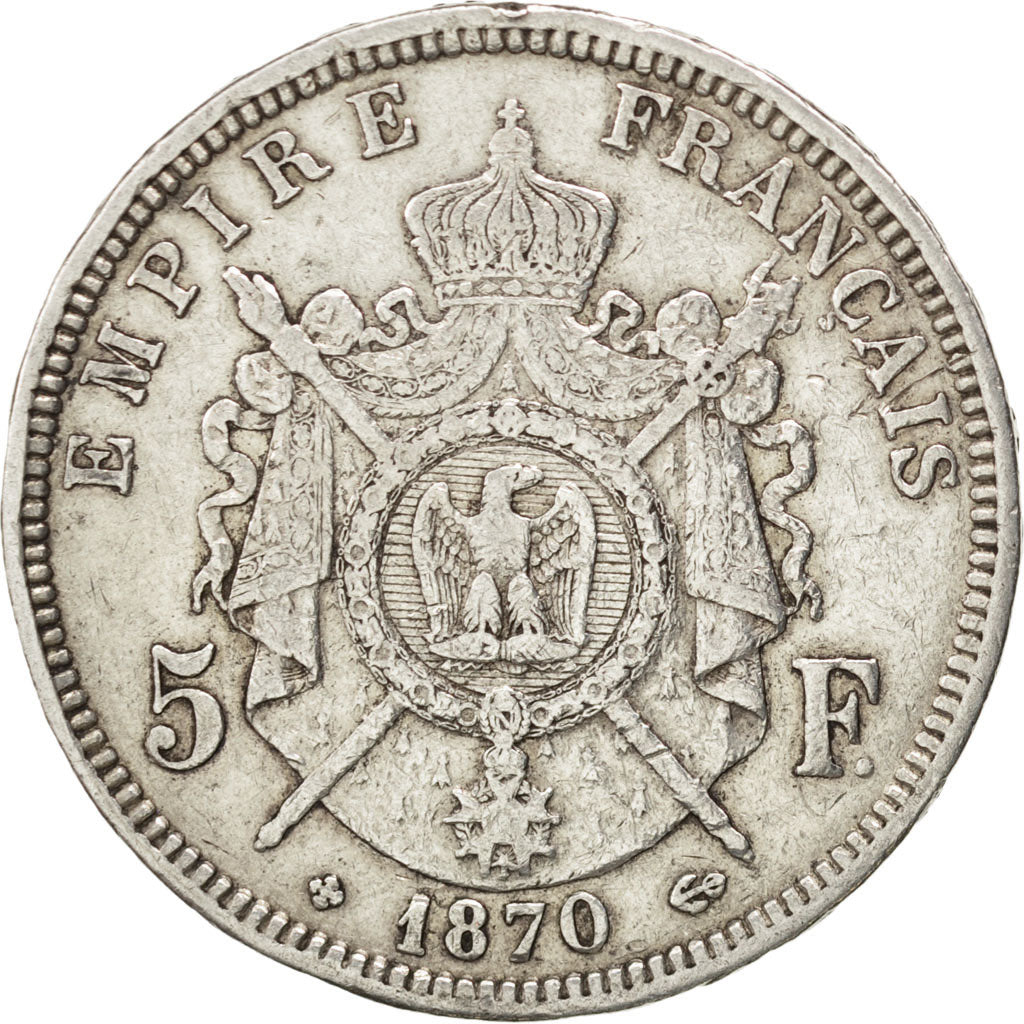 FRANCE, Napoléon III, 5 Francs, 1870, Strasbourg, KM #799.2, VF(30-35), Silver,
