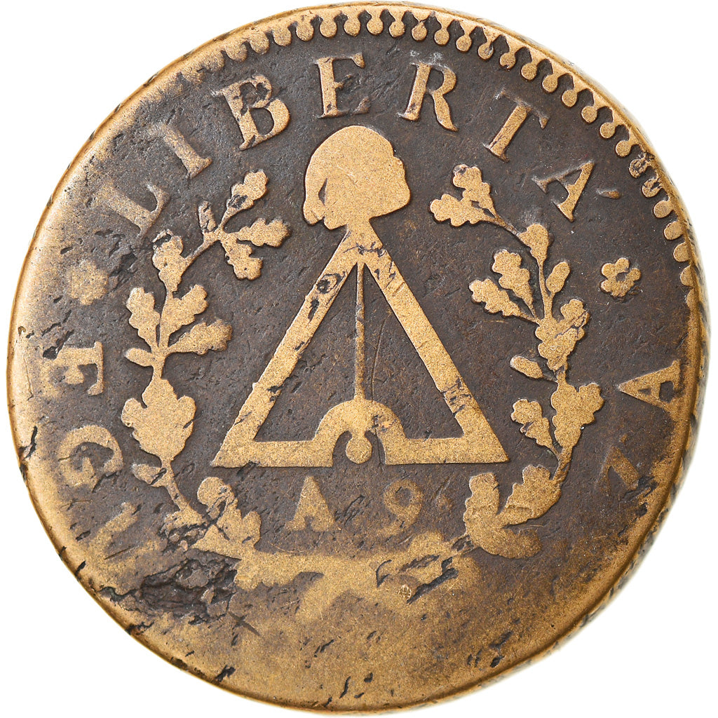Moneta, STATI ITALIANI, PIEDMONT REPUBLIC, Due (2) Soldi, AN 9, Torino, B+