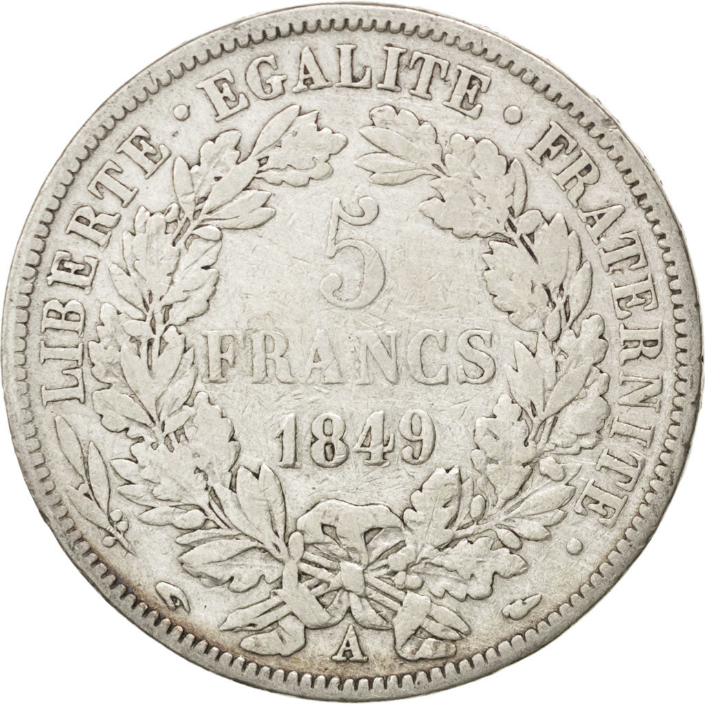FRANCE, Cérès, 5 Francs, 1849, Paris, KM #761.1, VF(20-25), Silver, Gadoury #719