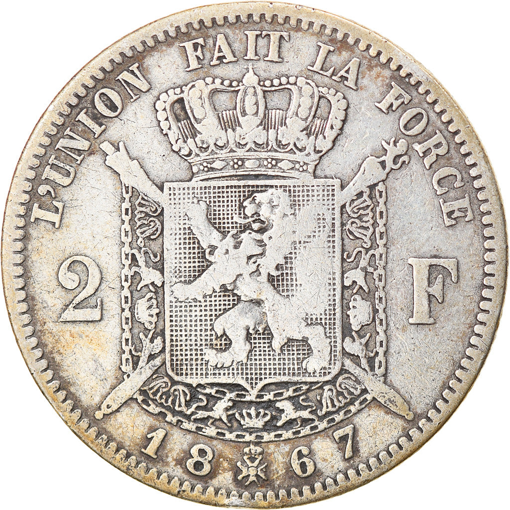 Coin, Belgium, Leopold II, 2 Francs, 2 Frank, 1867, VF(20-25), Silver, KM:30.1