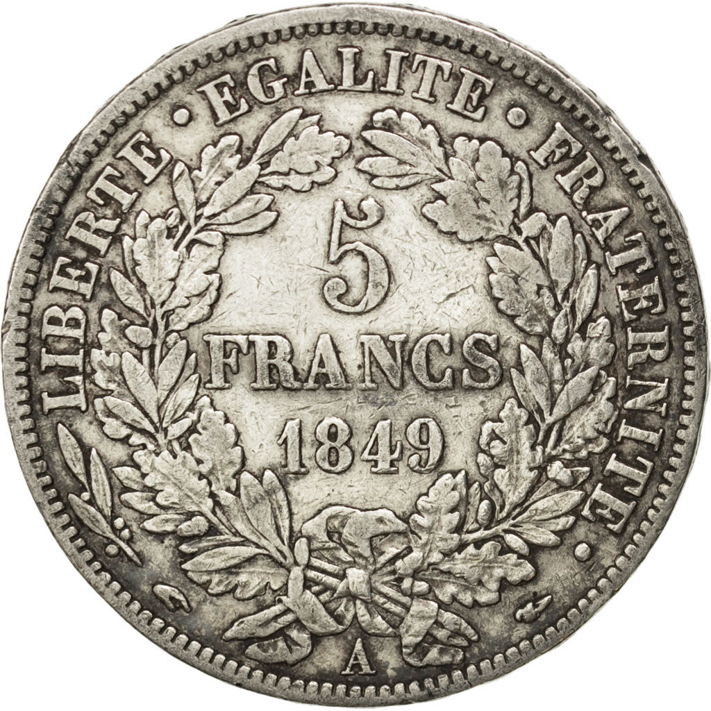 FRANCE, Cérès, 5 Francs, 1849, Paris, KM #761.1, EF(40-45), Silver, Gadoury #719