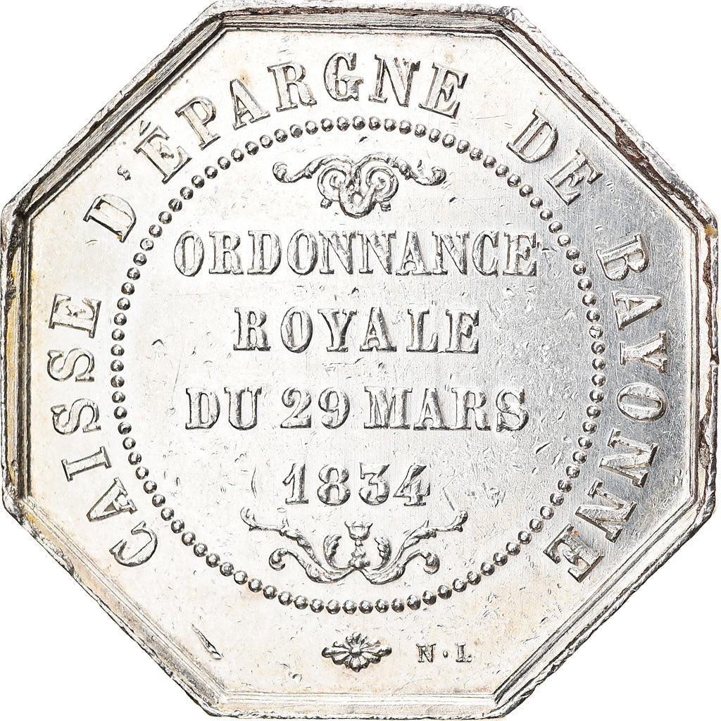 Francia, Token, Caisse d'Épargne de Bayonne, 1834, BB+, Argento