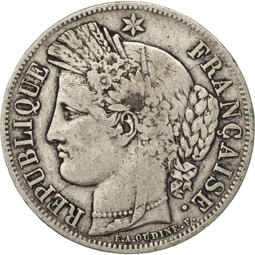FRANCE, Cérès, 5 Francs, 1850, Paris, KM #761.1, VF(30-35), Silver, Gadoury #719