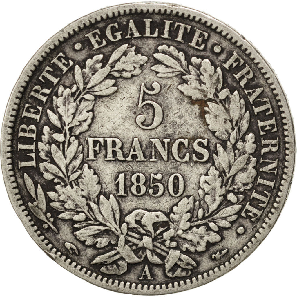 FRANCE, Cérès, 5 Francs, 1850, Paris, KM #761.1, VF(30-35), Silver, Gadoury #719