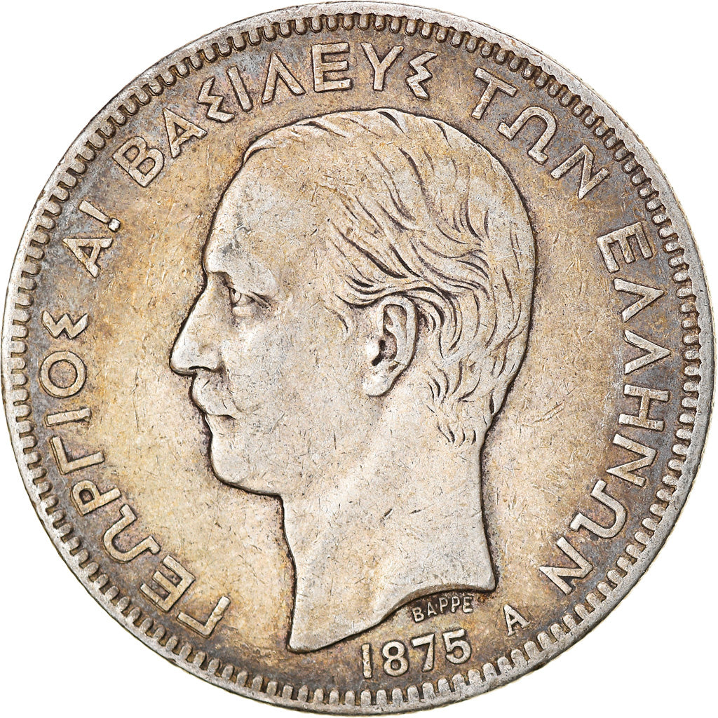 Coin, Greece, George I, 5 Drachmai, 1875, Paris, VF(30-35), Silver, KM:46