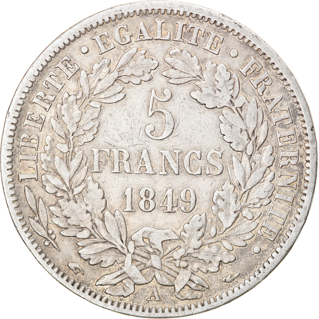 Moneta, Francia, Cérès, 5 Francs, 1849, Paris, MB+, Argento, KM:761.1