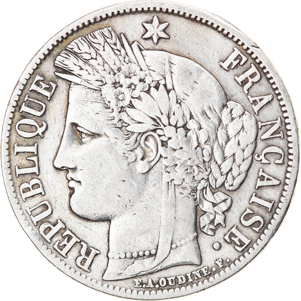 Moneta, Francia, Cérès, 5 Francs, 1851, Paris, MB+, Argento, KM:761.1