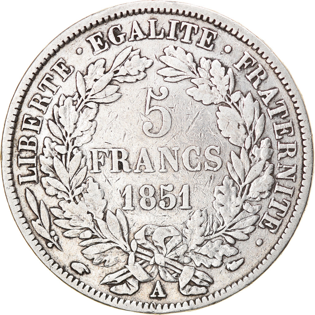 Moneta, Francia, Cérès, 5 Francs, 1851, Paris, MB+, Argento, KM:761.1