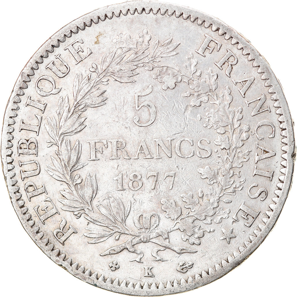 Moneta, Francia, Hercule, 5 Francs, 1877, Bordeaux, BB, Argento, KM:820.2