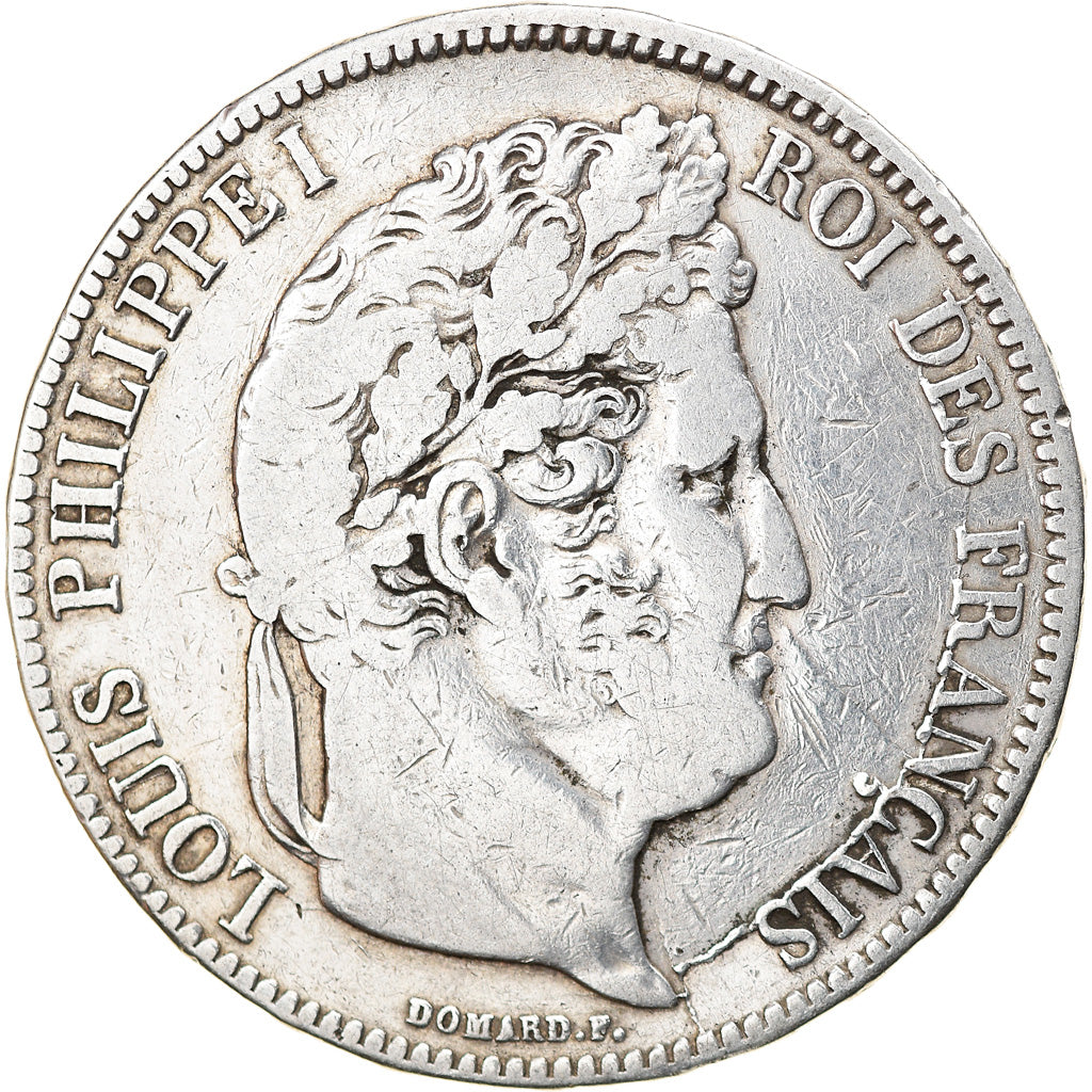 Moneta, Francia, Louis-Philippe, 5 Francs, 1838, Marseille, MB+, Argento