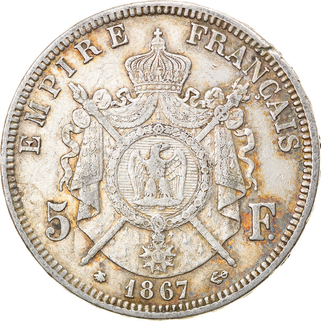Coin, France, Napoleon III, 5 Francs, 1867, Paris, EF(40-45), Silver, KM:799.1