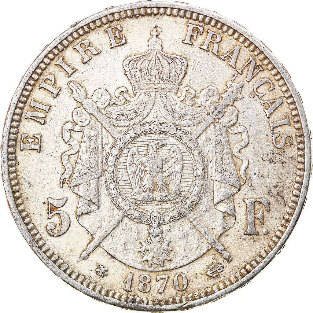 Coin, France, Napoleon III, 5 Francs, 1870, Paris, EF(40-45), Silver, KM:799.1