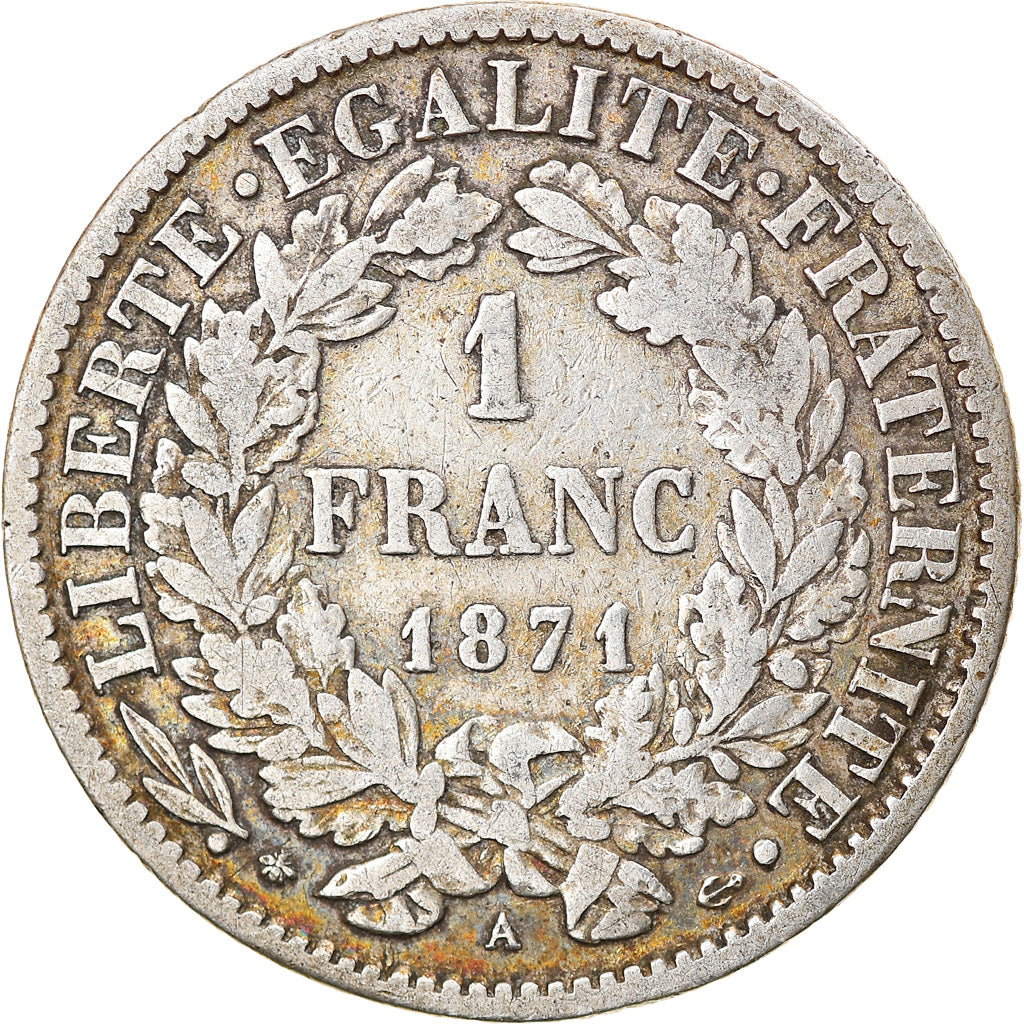 Coin, France, Cérès, Franc, 1871, Paris, VF(30-35), Silver, KM:822.1