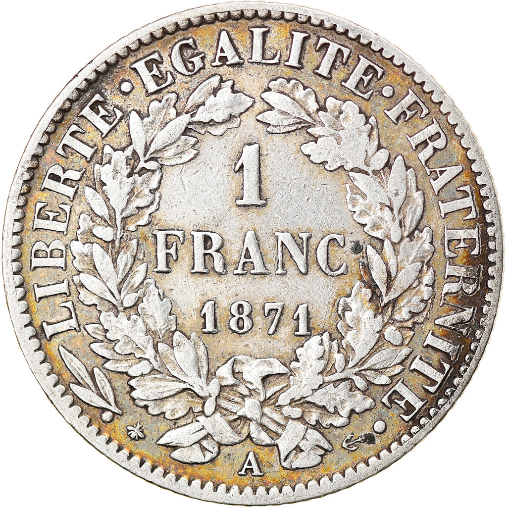 Coin, France, Cérès, Franc, 1871, Paris, EF(40-45), Silver, KM:822.1