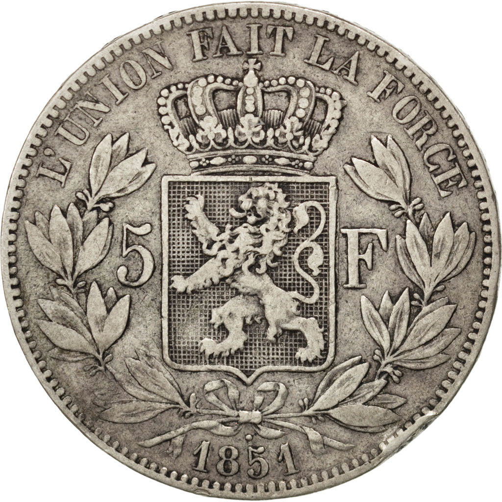 Coin, Belgium, Leopold I, 5 Francs, 5 Frank, 1851, VF(30-35), Silver, KM:17