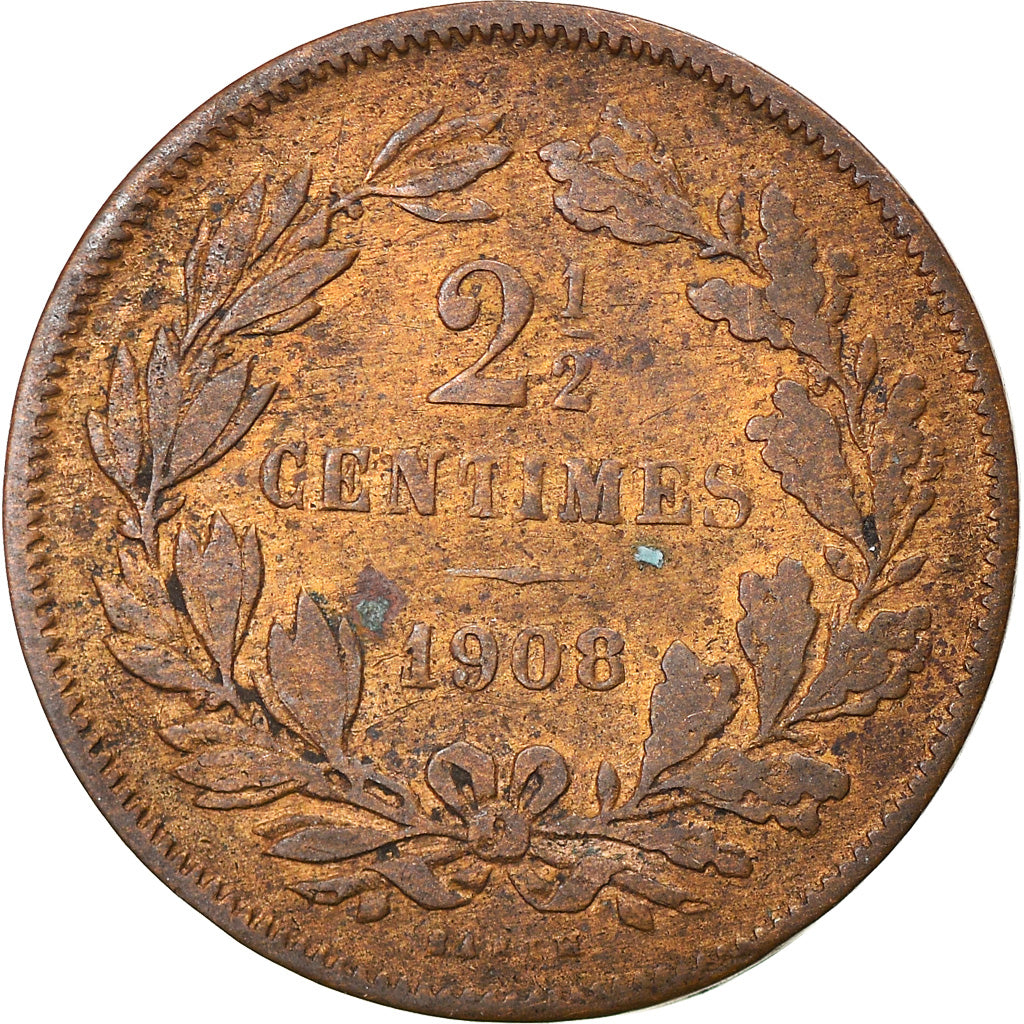 Coin, Luxembourg, William III, 2-1/2 Centimes, 1908, Utrecht, VF(30-35), Bronze