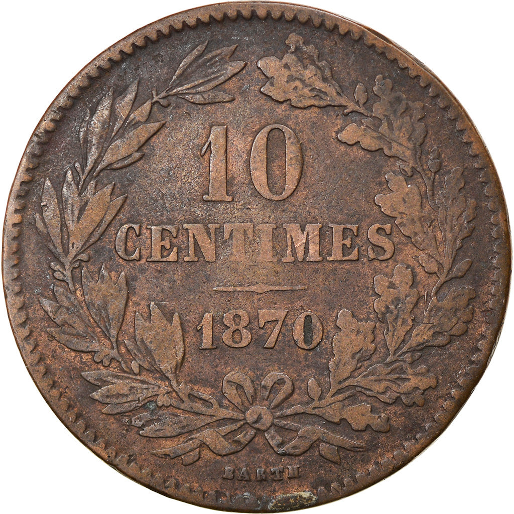 Münze, Luxemburg, William III, 10 Centimes, 1870, Utrecht, S+, Bronze, KM:23.1