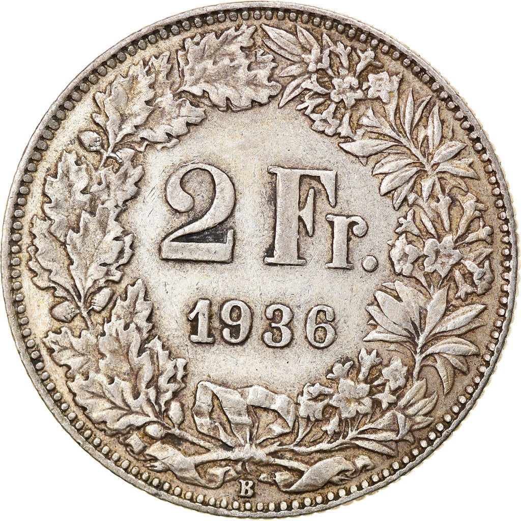 Coin, Switzerland, 2 Francs, 1936, Bern, EF(40-45), Silver, KM:21