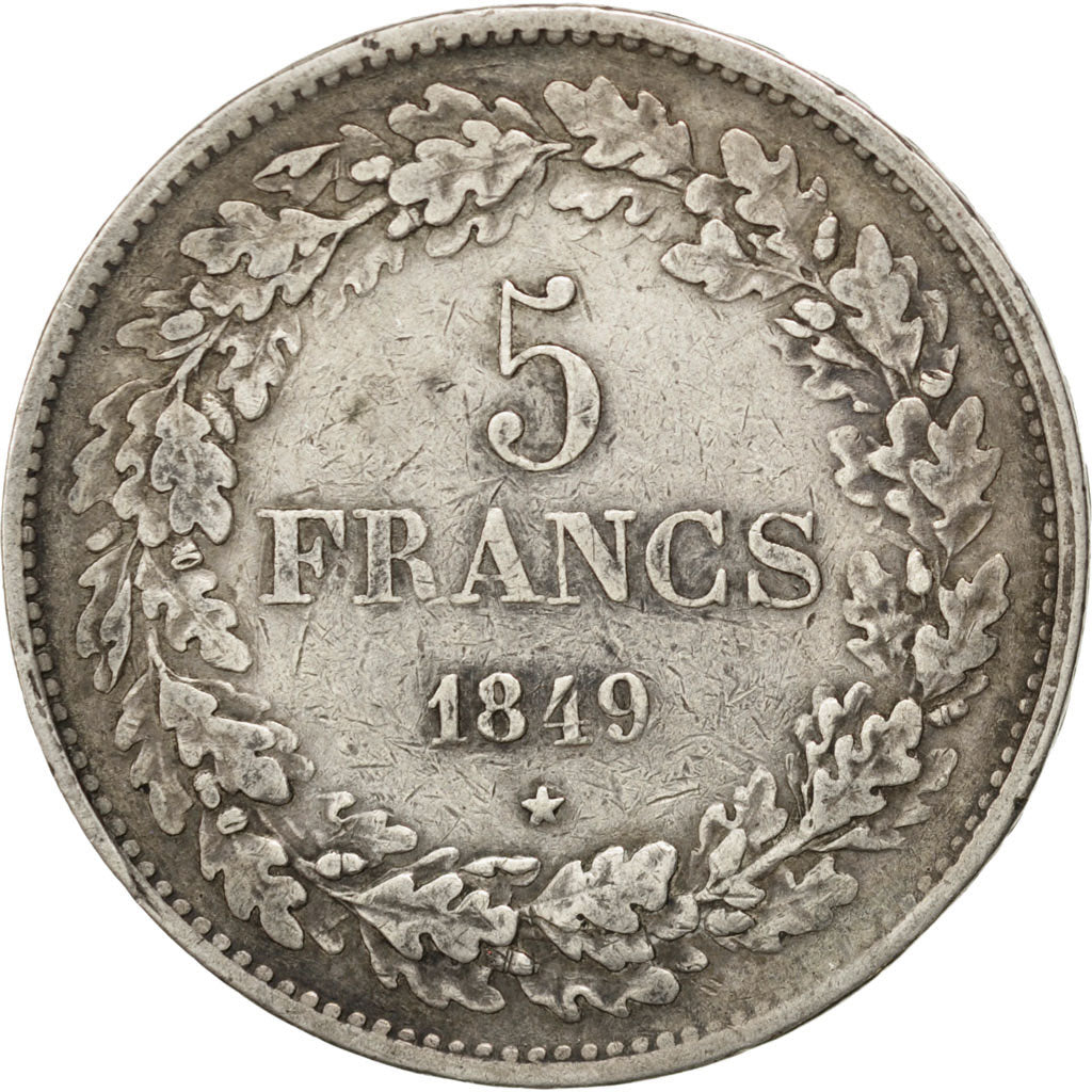 BELGIUM, 5 Francs, 5 Frank, 1849, KM #3.2, EF(40-45), Silver, 24.84