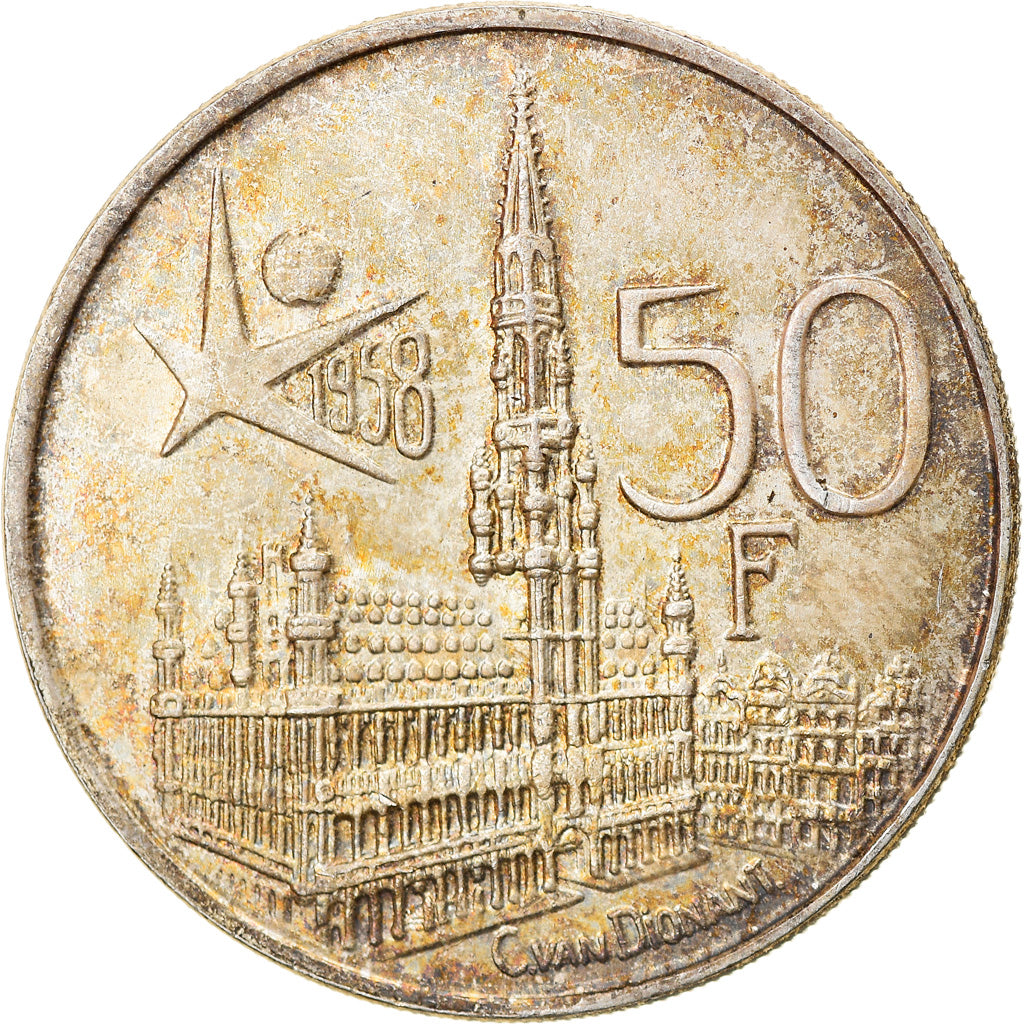 Coin, Belgium, 50 Francs, 50 Frank, 1958, AU(55-58), Silver, KM:150.1