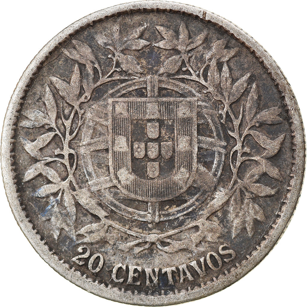 Coin, Portugal, 20 Centavos, 1916, VF(20-25), Silver, KM:562