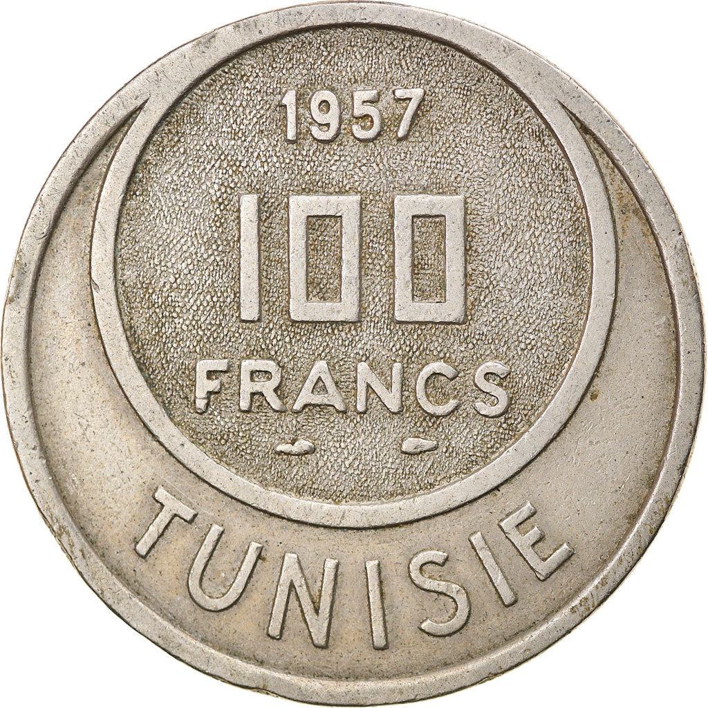 Coin, Tunisia, Muhammad al-Amin Bey, 100 Francs, 1957, Paris, EF(40-45)