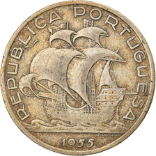 Coin, Portugal, 10 Escudos, 1955, VF(30-35), Silver, KM:586