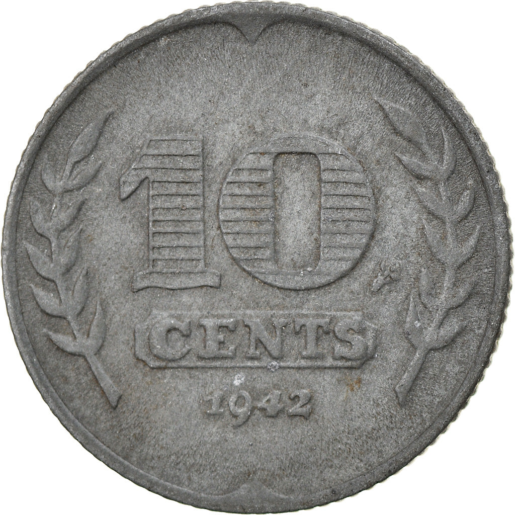 Coin, Netherlands, Wilhelmina I, 10 Cents, 1942, AU(50-53), Zinc, KM:173