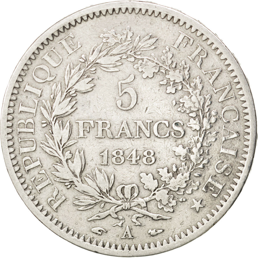 FRANCE, Hercule, 5 Francs, 1848, Paris, KM #756.1, VF(30-35), Silver, Gadoury...