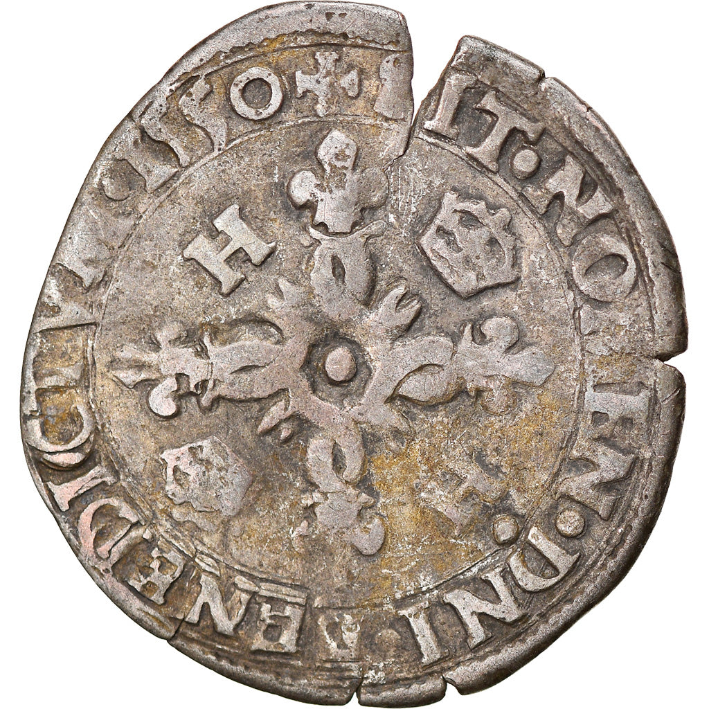 Coin, France, Henri II, Douzain aux croissants, 1550, La Rochelle, VF(30-35)