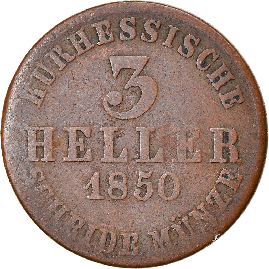 Monnaie, Etats allemands, HESSE-CASSEL, Friedrich Wilhelm, 3 Heller, 1850, TB