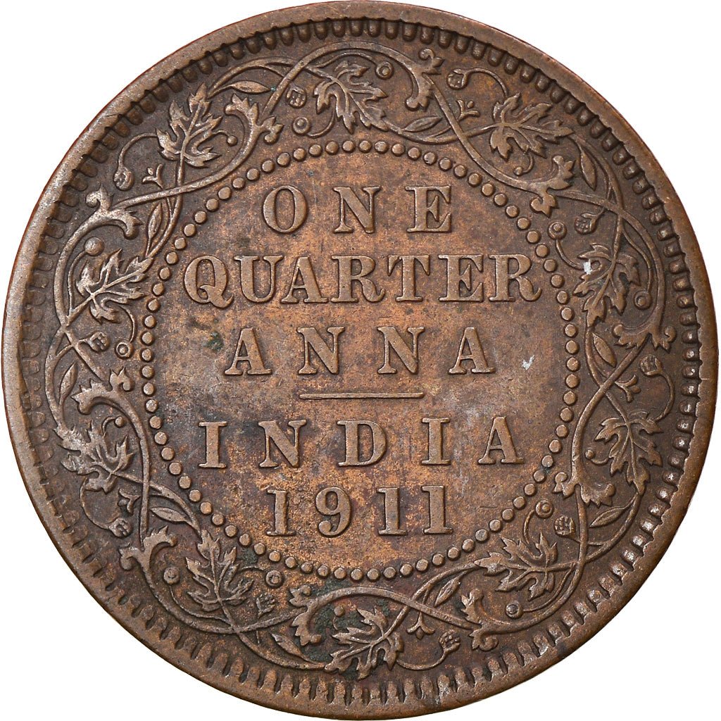 Coin, INDIA-BRITISH, George V, 1/4 Anna, 1911, Calcutta, EF(40-45), Bronze