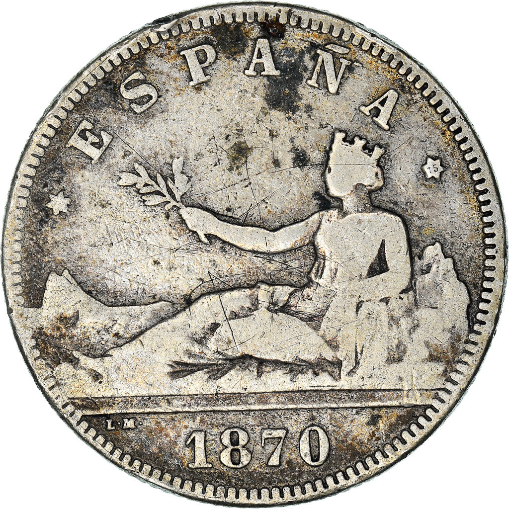 Coin, Spain, Provisional Government, 2 Pesetas, 1870 (75), Madrid, VF(20-25)