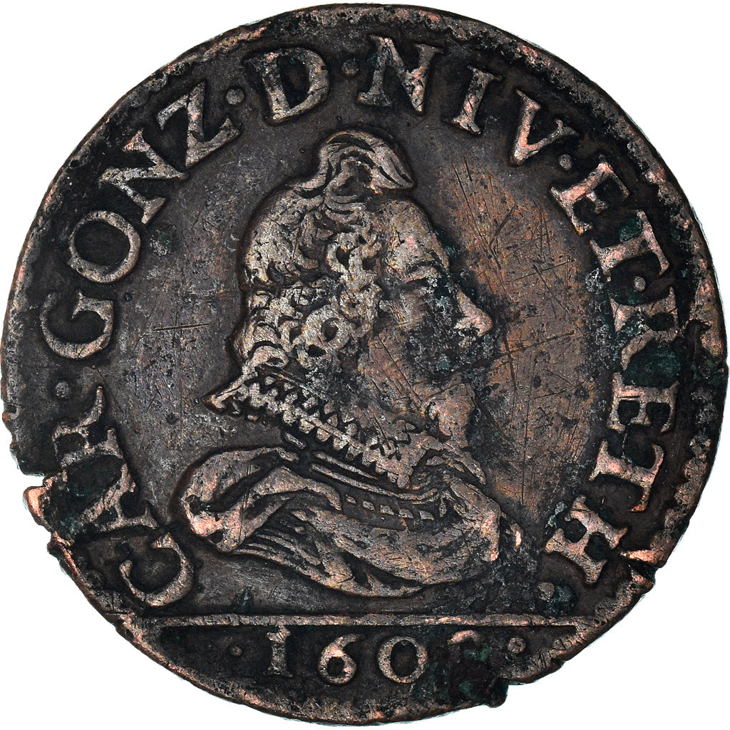 Monnaie, France, Ardennes, Charles de Gonzague, Liard, 1609, Charleville, TTB