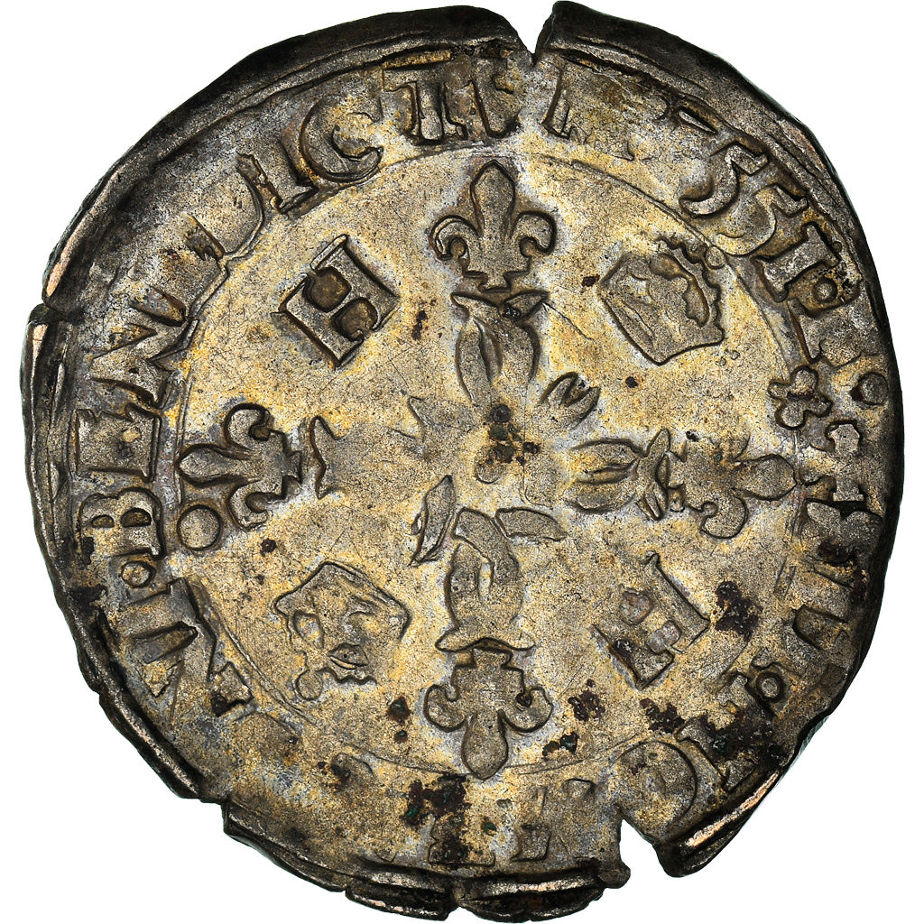 Moneta, Francja, Henri II, Douzain aux croissants, 1551, Lyon, VF(30-35), Bilon