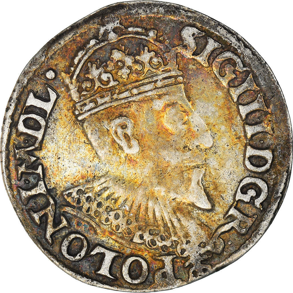 Moneda, Polonia, Sigismund III, 3 Grosze, 1595, Olkusz, Rare, MBC, Plata