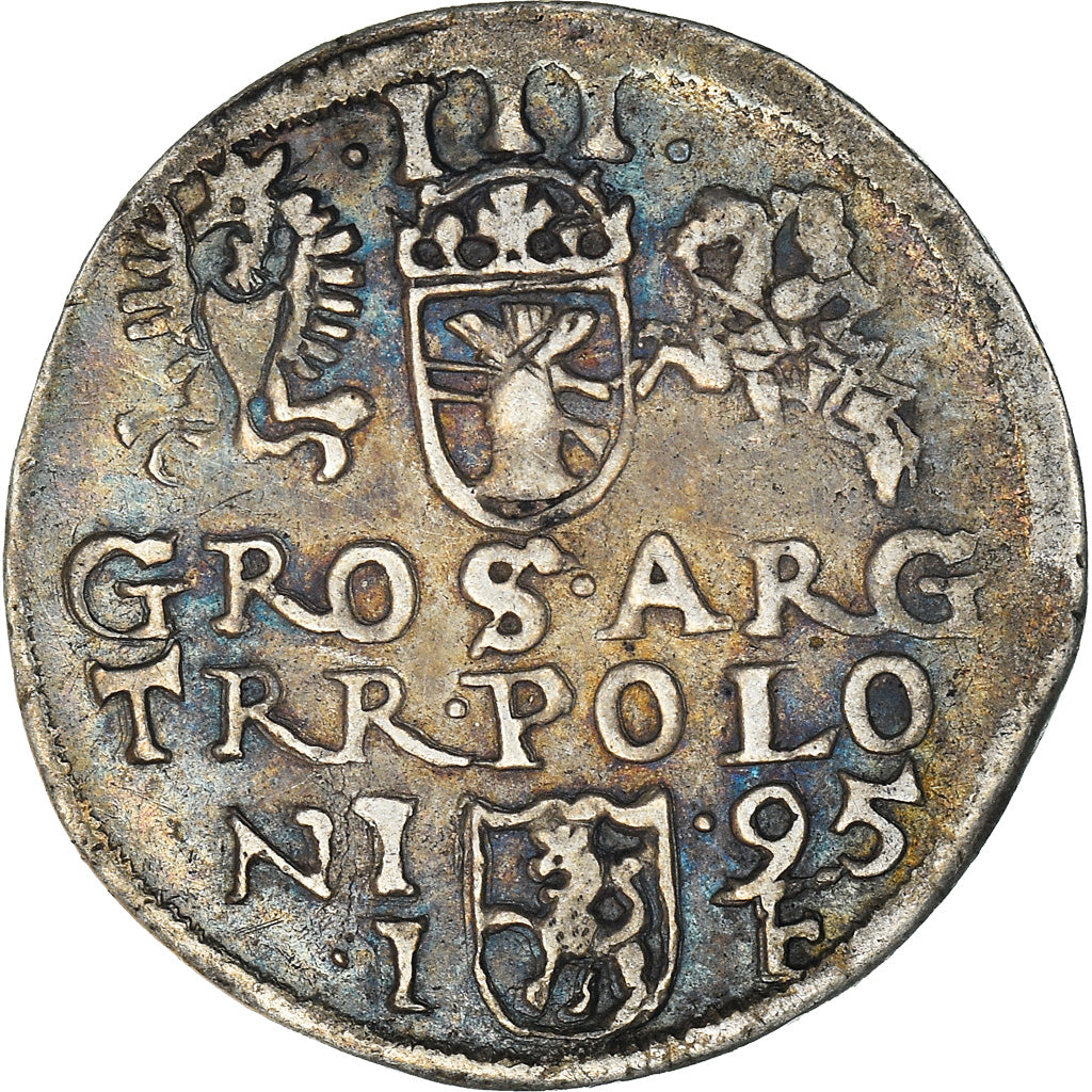 Moneda, Polonia, Sigismund III, 3 Grosze, 1595, Olkusz, Rare, MBC, Plata