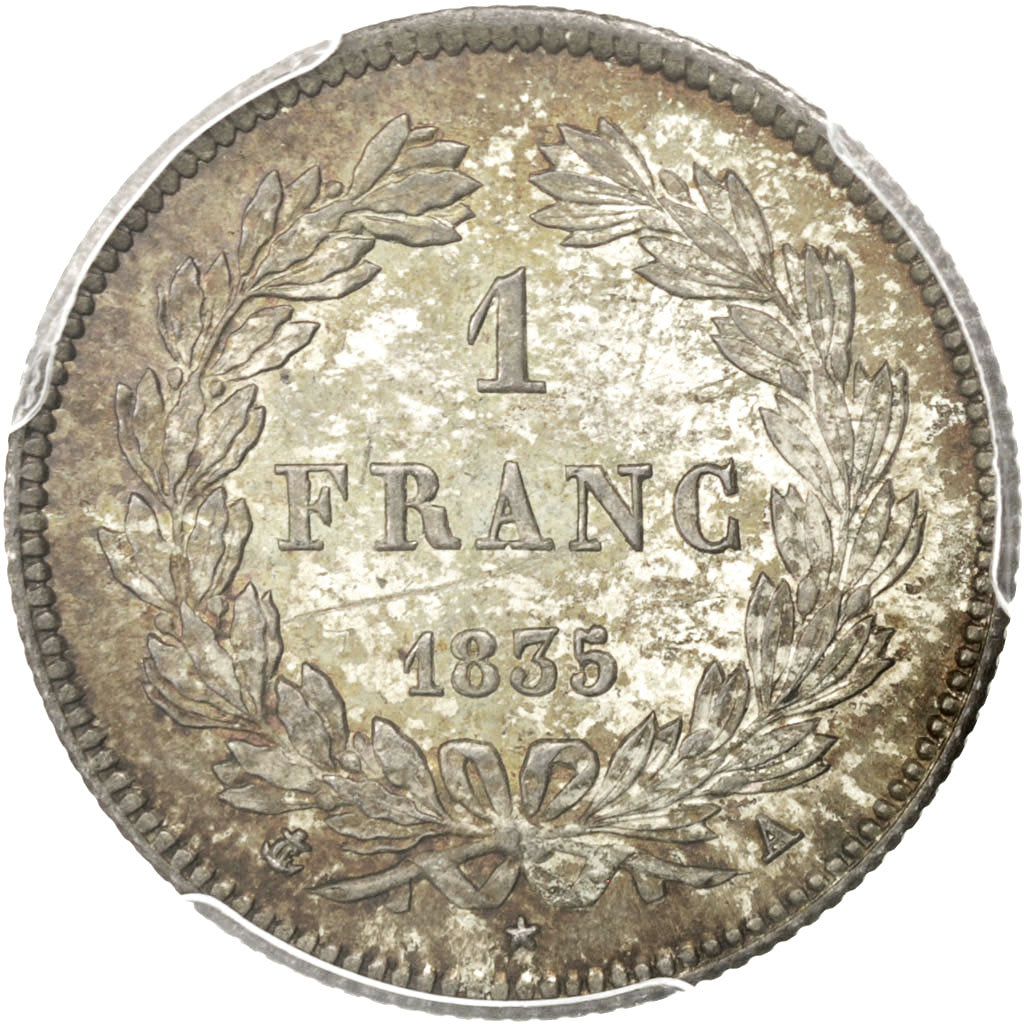 FRANCE, Louis-Philippe, Franc, 1835, Paris, KM #748.1, graded, PCGS, MS(64),...