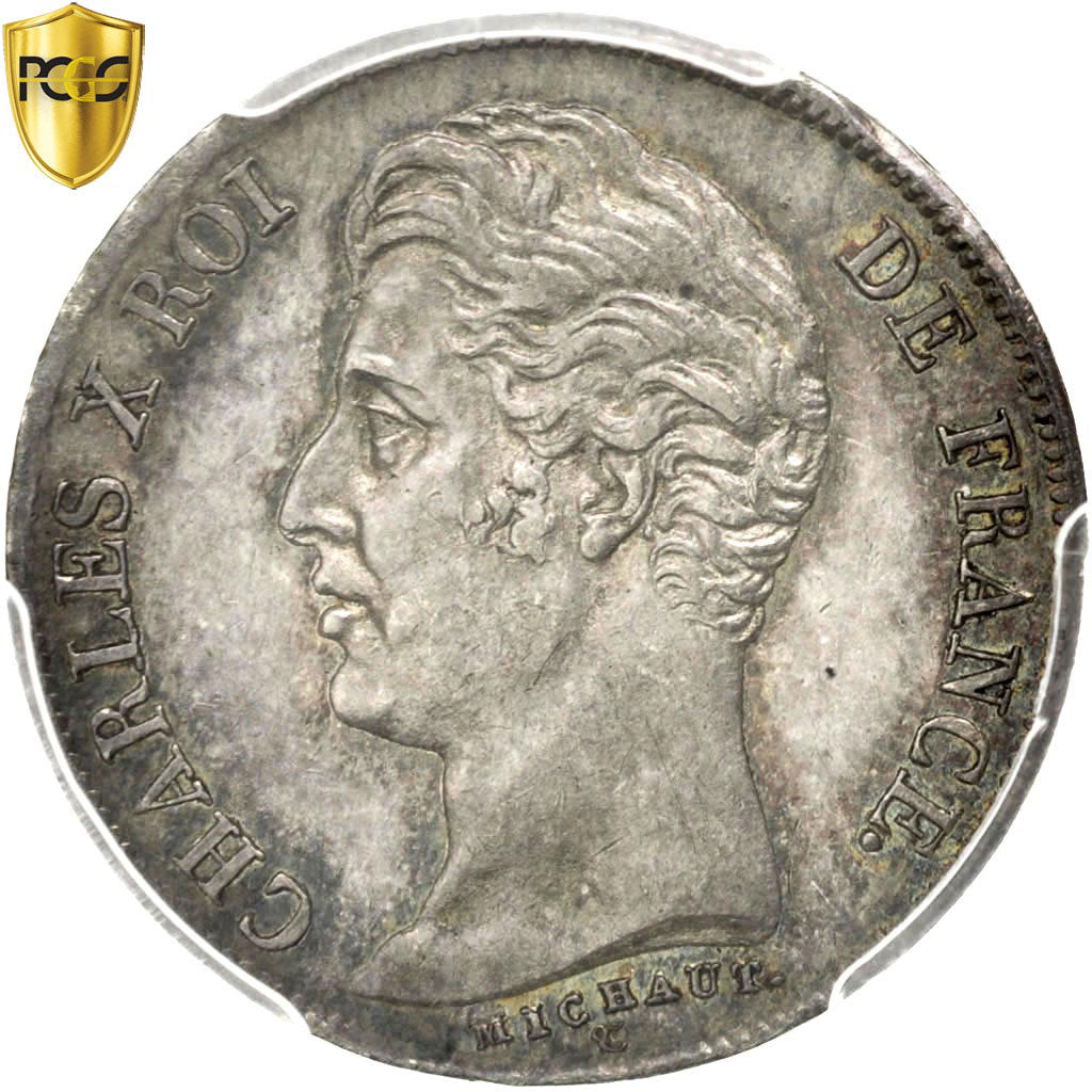Coin, France, Charles X, Franc, 1825, Paris, PCGS, AU58, AU(55-58), Silver