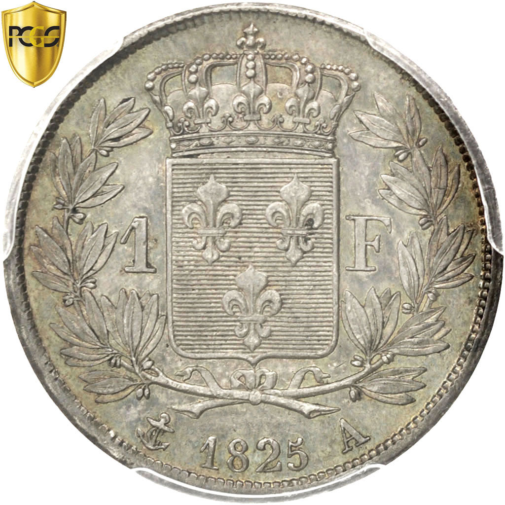 Coin, France, Charles X, Franc, 1825, Paris, PCGS, AU58, AU(55-58), Silver