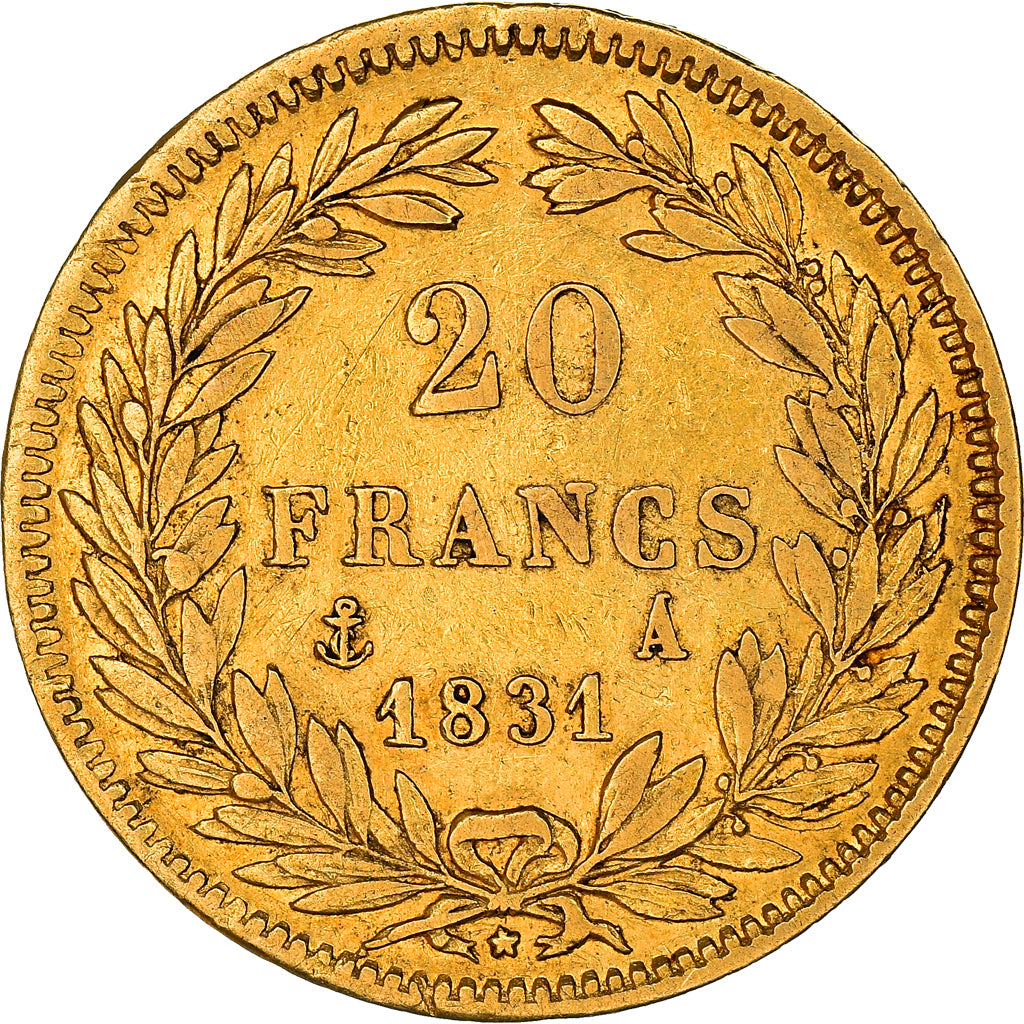 Moeda, França, Louis-Philippe, 20 Francs, 1831, Paris, VF(30-35), Dourado