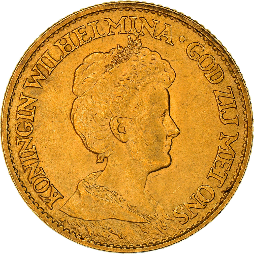 Coin, Netherlands, Wilhelmina I, 10 Gulden, 1912, MS(60-62), Gold, KM:149