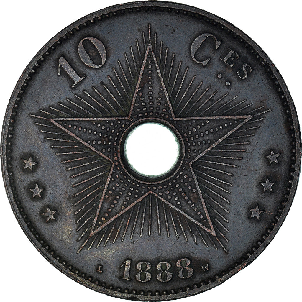 Coin, CONGO FREE STATE, Leopold II, 10 Centimes, 1888, AU(50-53), Copper, KM:4