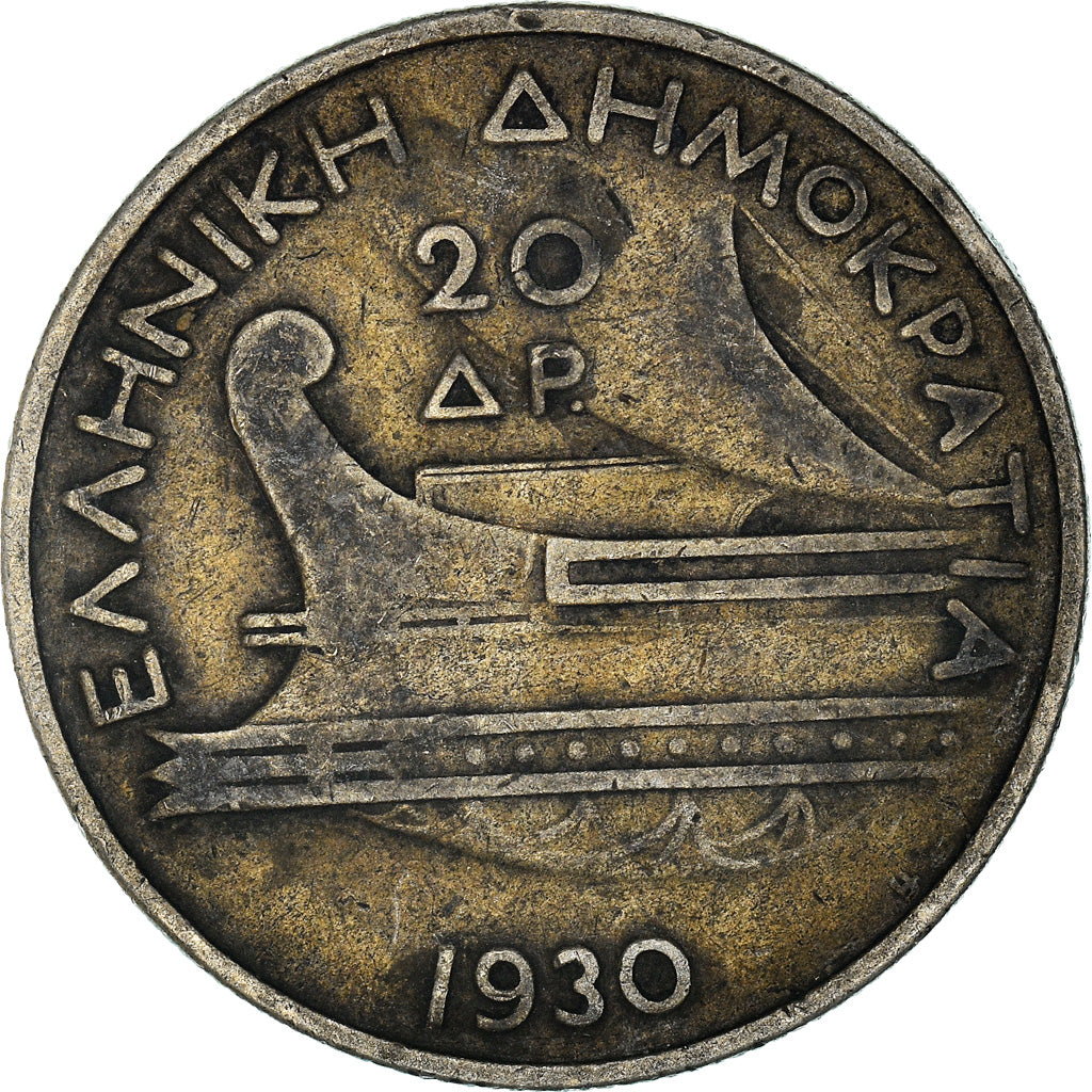 Coin, Greece, 20 Drachmai, 1930, EF(40-45), Silver, KM:73