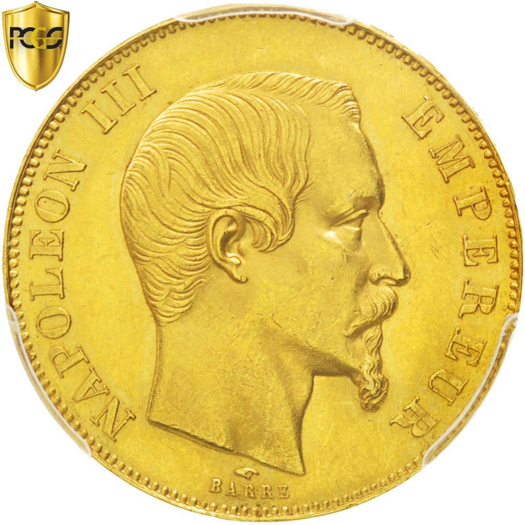 FRANCE, Napoléon III, 50 Francs, 1857, Paris, KM #785.1, graded, PCGS, MS(60-62)