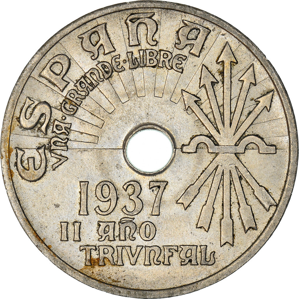 Coin, Spain, 25 Centimos, 1937, Vienna, AU(50-53), Copper-nickel, KM:753