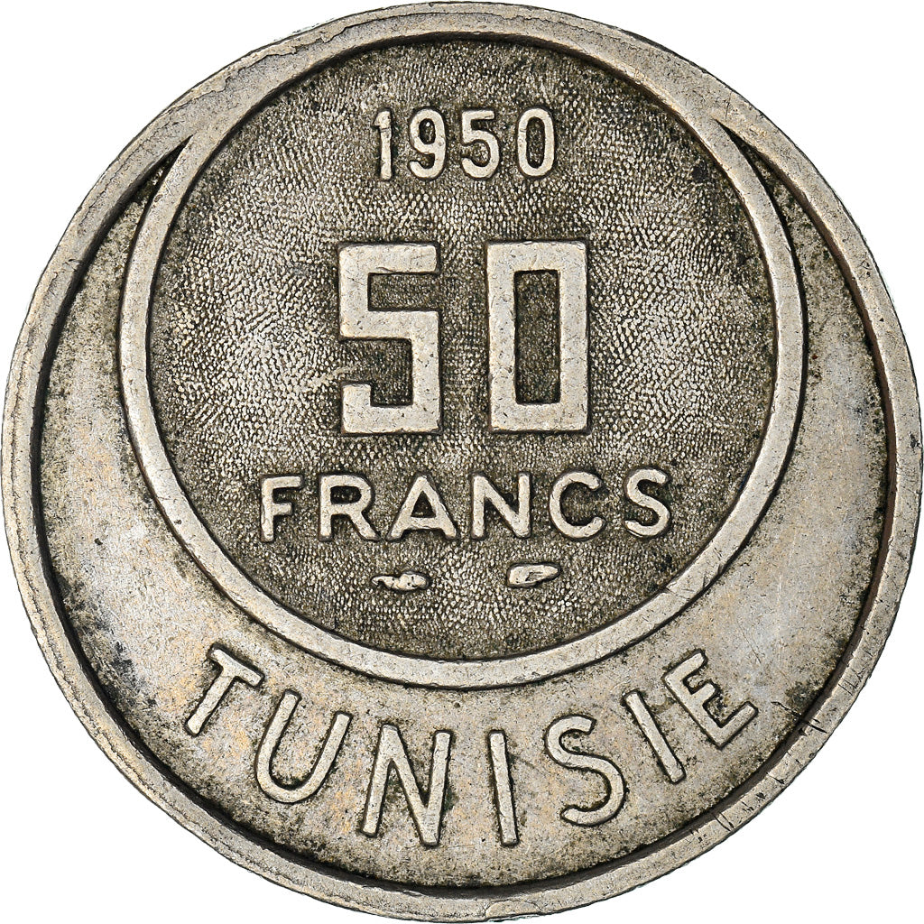 Moneta, Tunisia, Muhammad al-Amin Bey, 50 Francs, 1950 / AH1370, Paris, BB